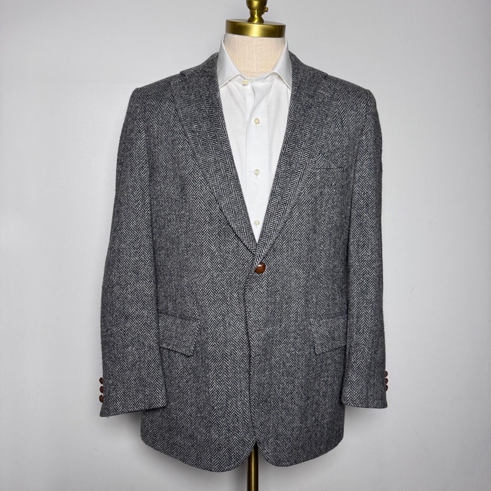 Stanley Blacker‎ Blazer Mens 42R Grey Herringbone Wool Sport Coat Tweed
